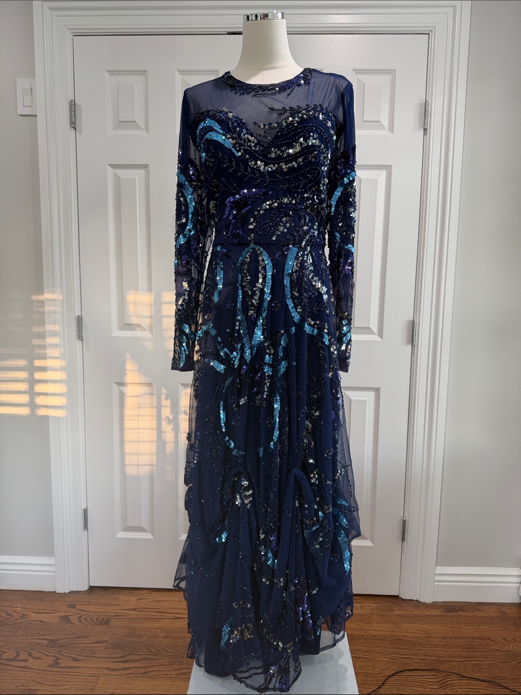 Macduggal Sequin Mesh Embellished Mob Gown Long Sleeve Wedding Guest Mog Size 16